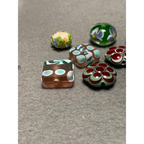 Handmade Lampwork Glass Beads Set - Floral & Polka Dot Designs - Jewelry Making - Picture 2 of 12